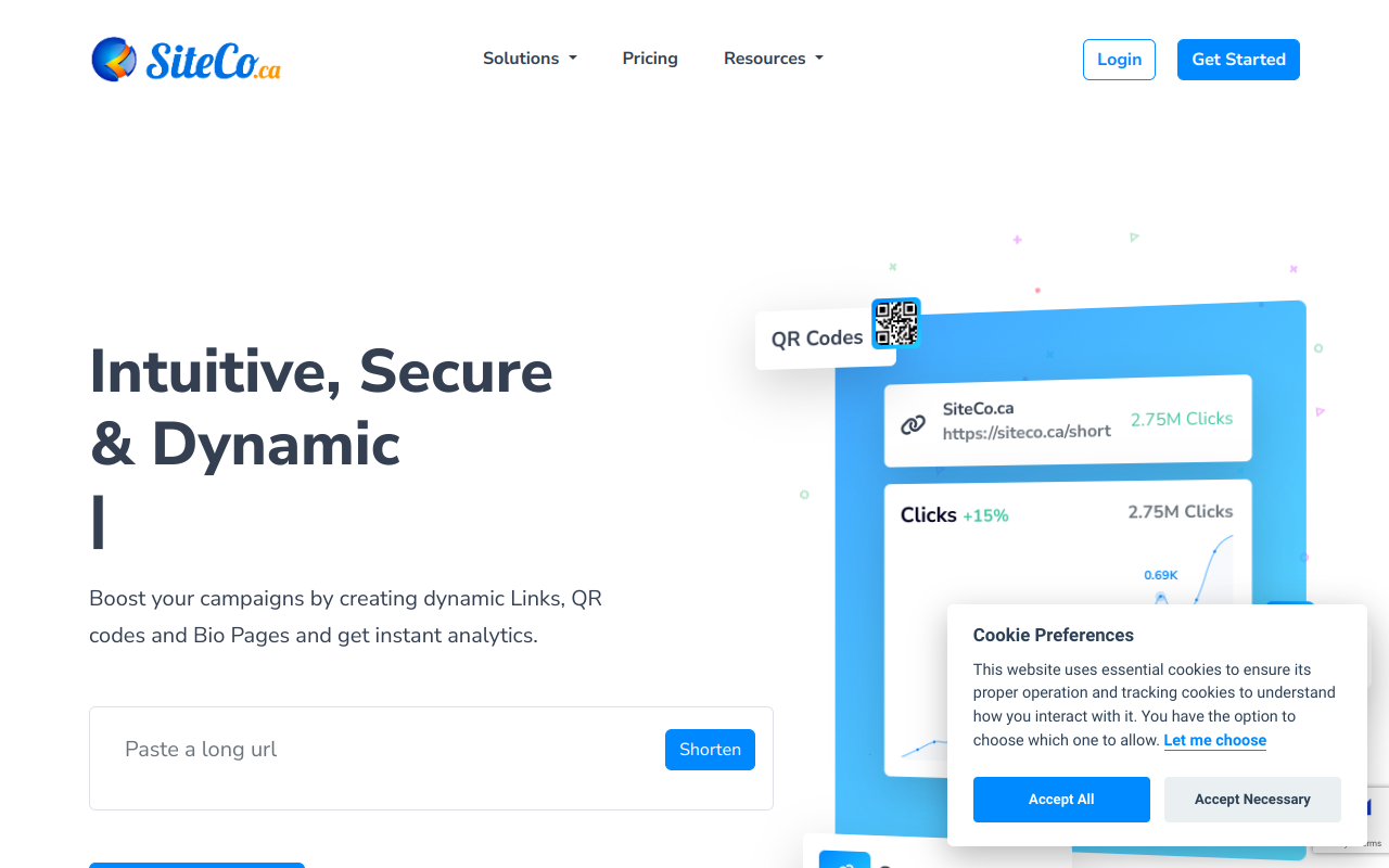 Screenshot of SiteCo.ca: Your All-in-One Link, QR Code, and Bio Page Solution