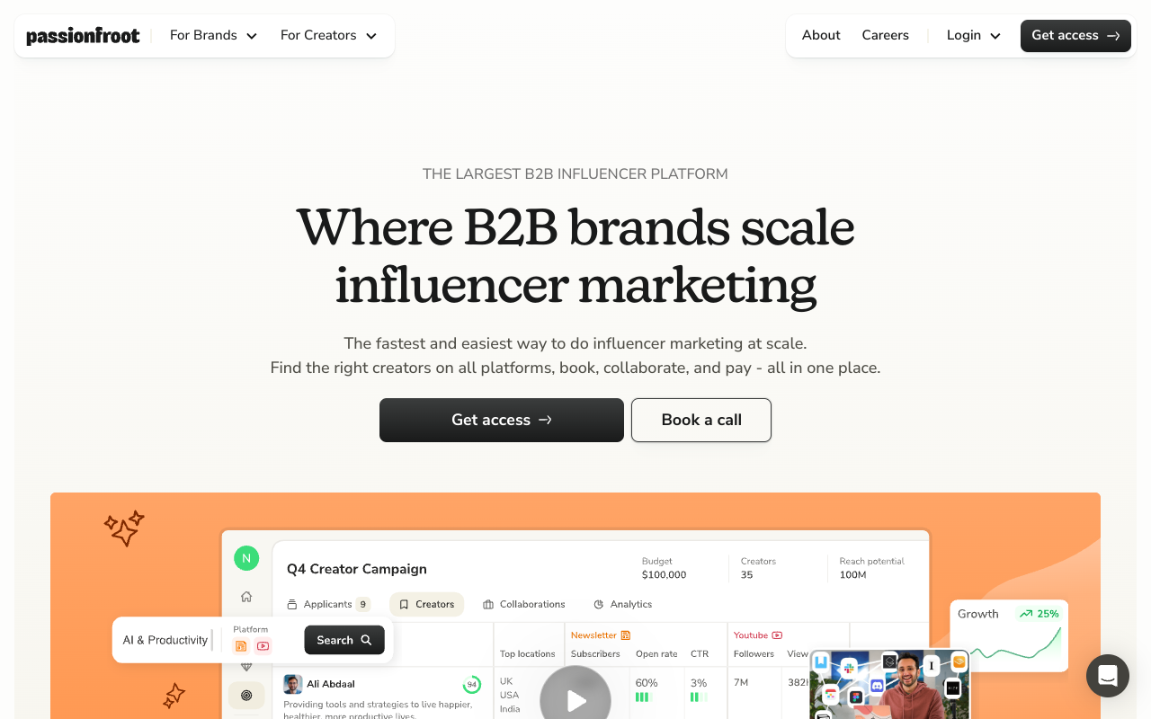 Screenshot of Passionfroot: Streamline B2B Influencer Marketing for Tech Brands