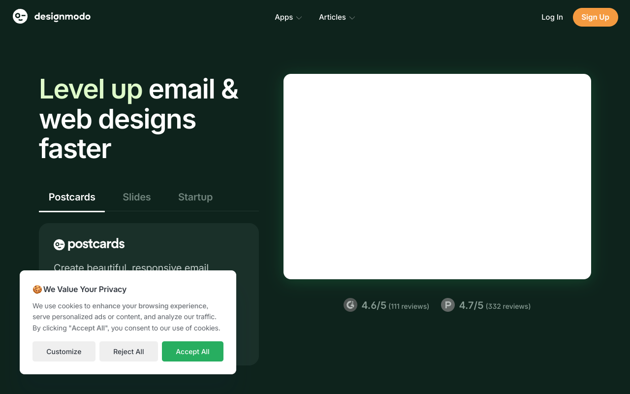 Screenshot of Designmodo: Your Code-Free Design Powerhouse for Emails & Web