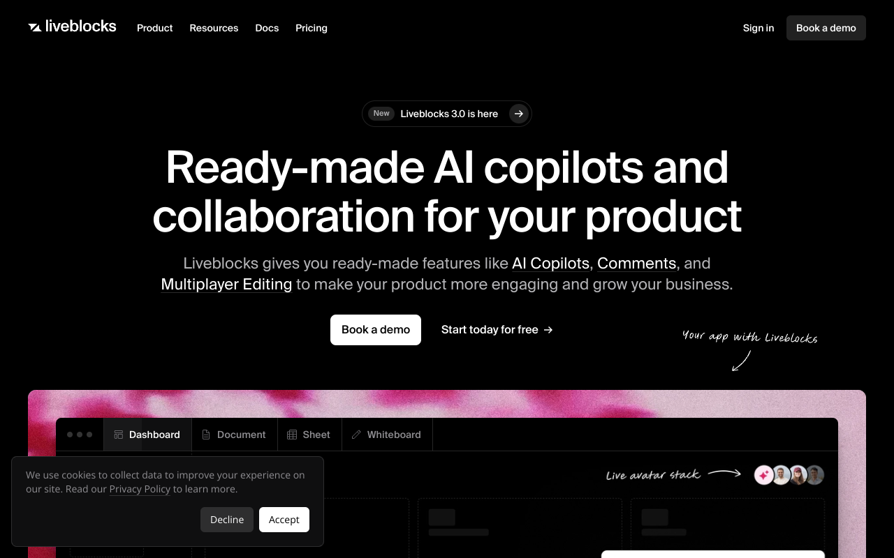 Screenshot of Liveblocks: Powering Real-Time Collaboration and AI-Enhanced Features in Your Apps