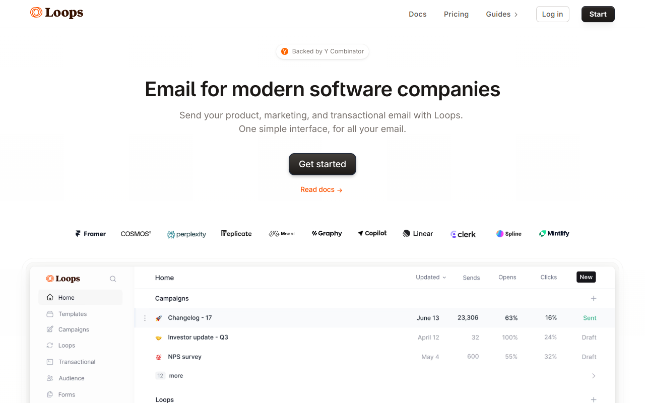 Screenshot of Loops: Streamlining SaaS Email Marketing for Growth